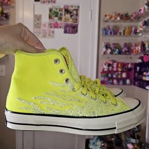 Converse high top neon yellow glitter flame